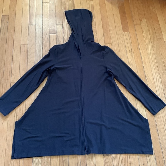 EILEEN FISHER Long Jacket Hooded Zip Front Dark Gray Size S - Picture 4 of 16